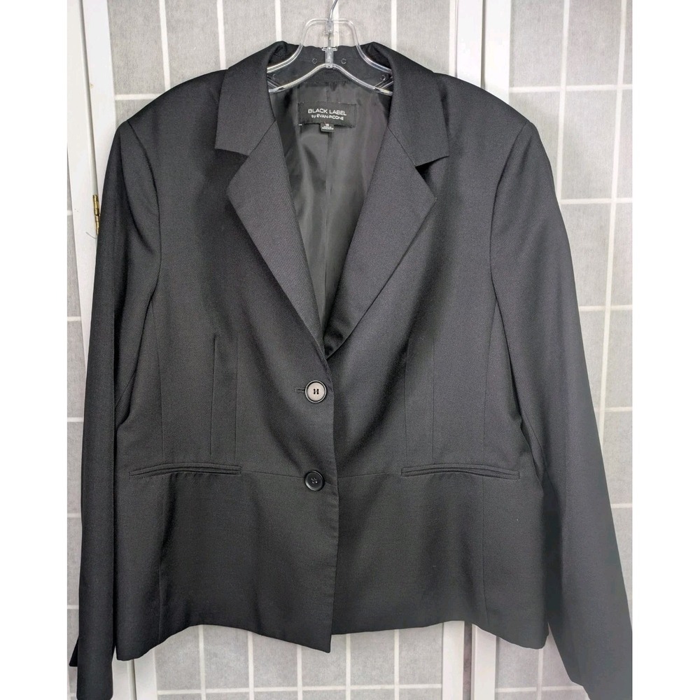 Black Label by Evan-Picone Women's Blazer 18 Black Office Buttons Shoulder Pads